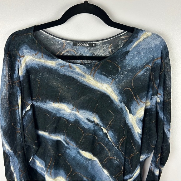 Nic + Zoe Linen Blend Ombre Long Sleeve Boat Neck Top Medium Blue - Picture 4 of 15